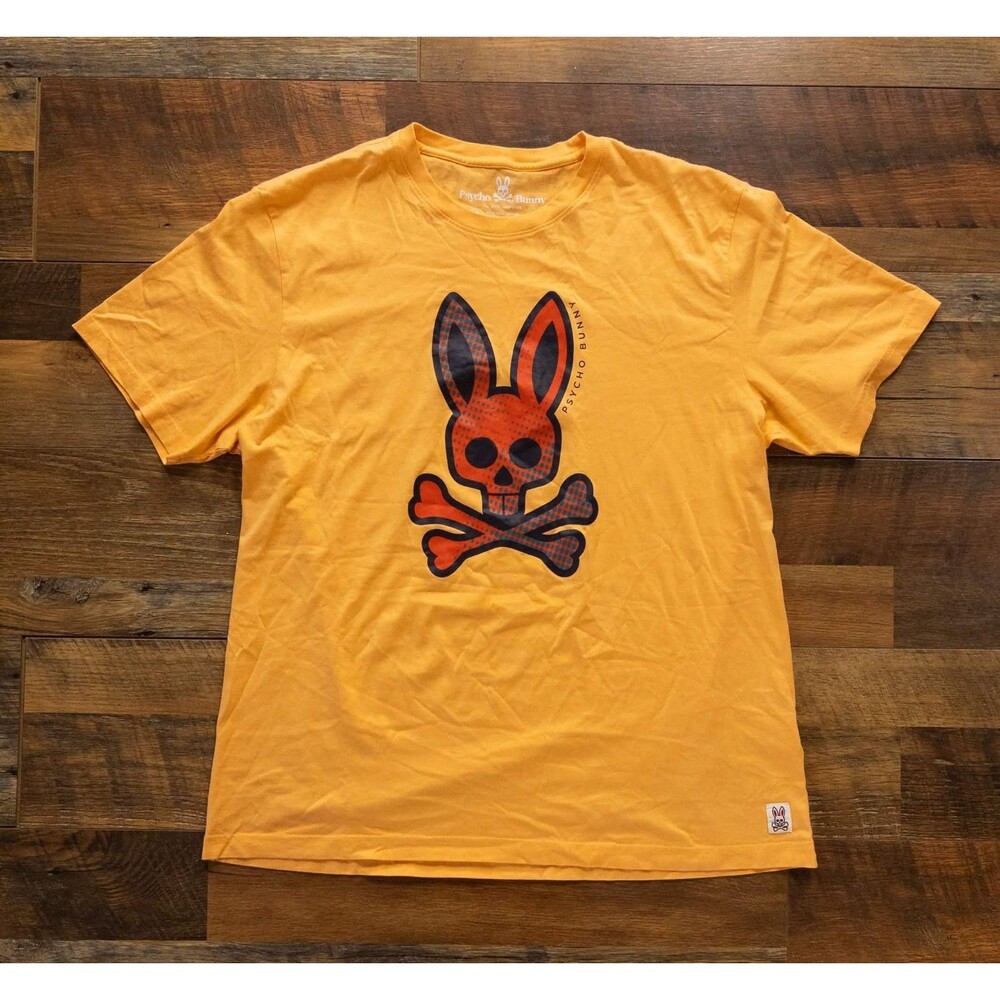 Psycho Bunny T-Shirt Men's Size 8 XXL Yellow Skull & Crossbones Logo Pima Cotton